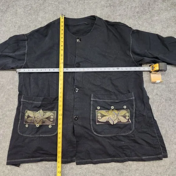 VTG Blue Fish Womens OS One Size Hand Painted Organic Cotton Button Shirt Jacket - Picture 7 of 16